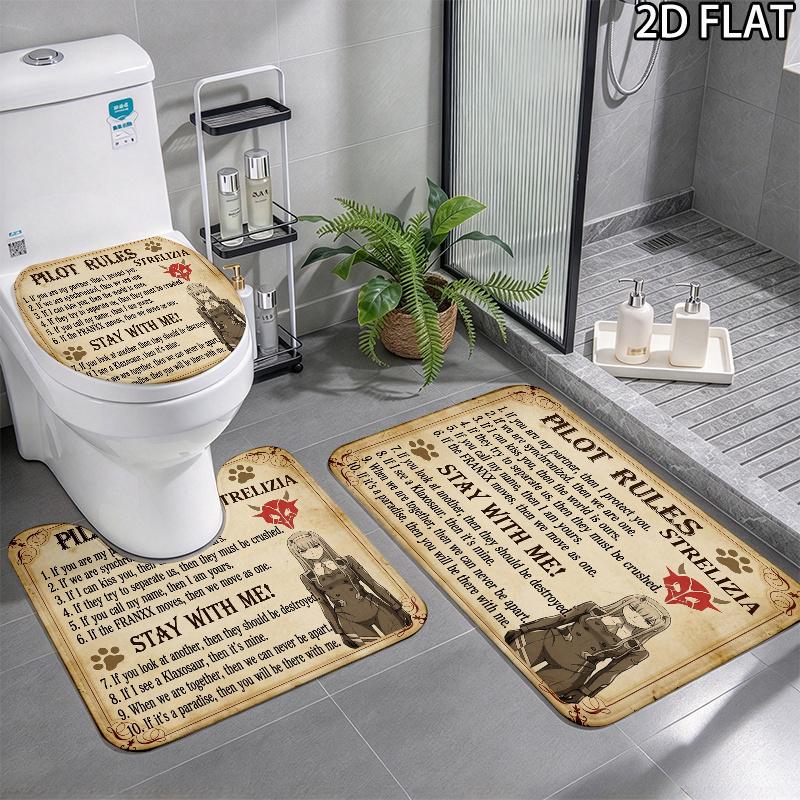 Franxx 3Pcs Flannel Toilet Mat Set Bathroom Rug Bath Carpet Non Slip Home Decor Toilet 3 Pcs Bathroom Textile Set