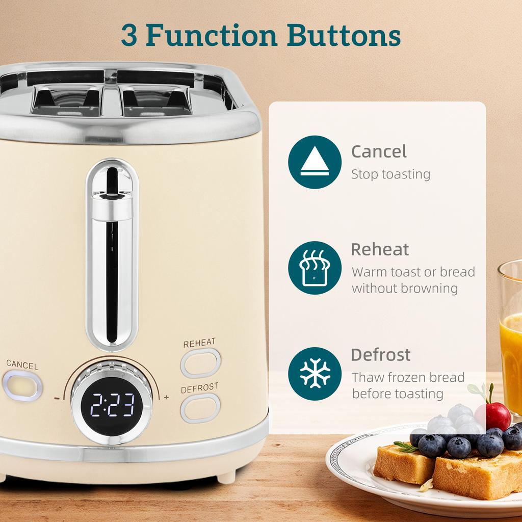 Polished Retro 40-100 Degrees C Kettle and Toaster Set - Cream
