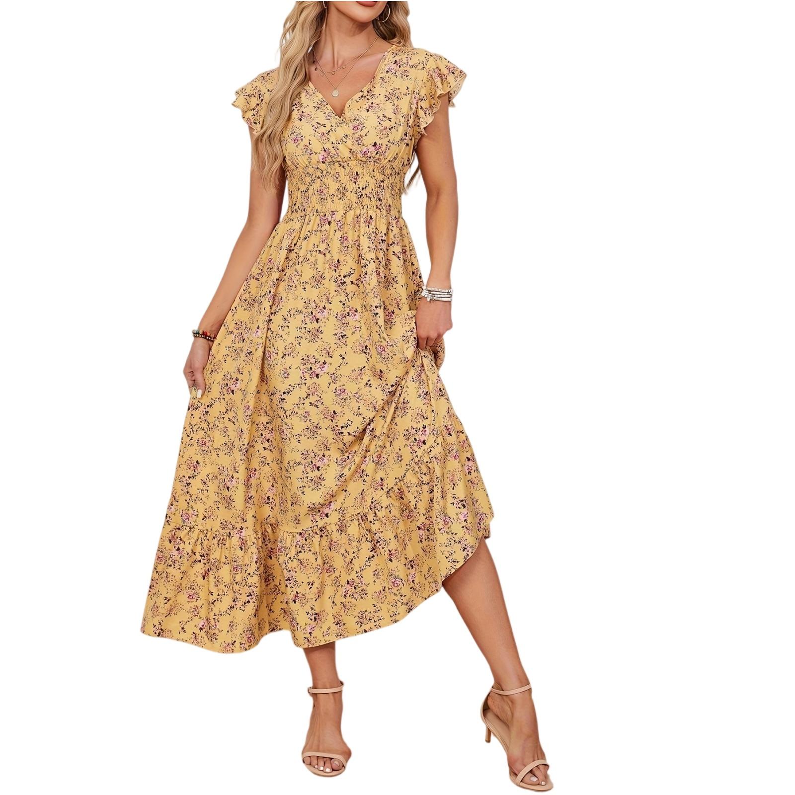 

Women s Fashion Short Sleeve Dress XL жовтий