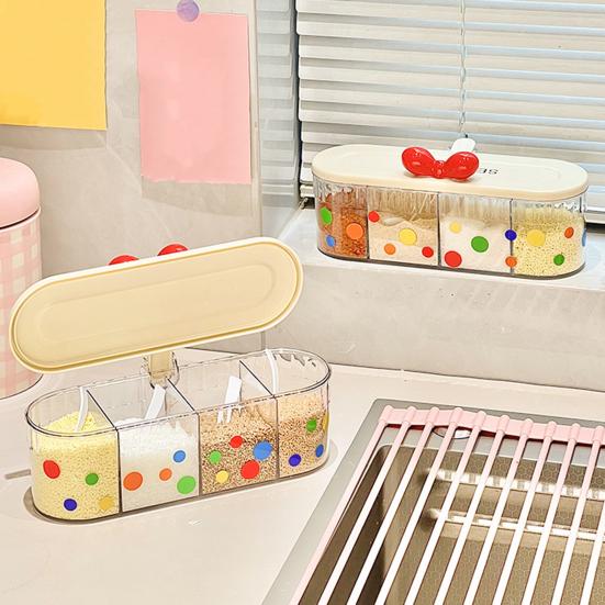 Cute Spice Container with Press-Type Lid Multi-Compartment Seasoning Box Wall-Mounted Kitchen Organizer for Salt Sugar Condiments