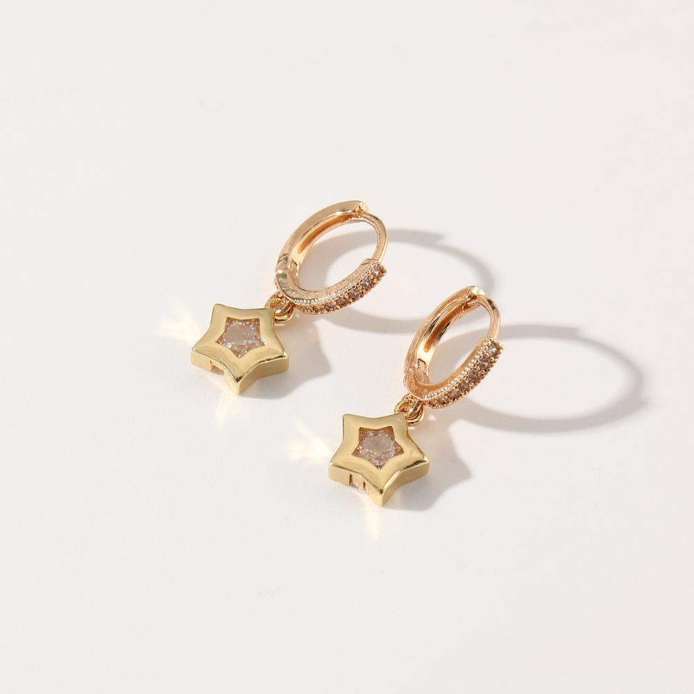 1 Pair Simple Five-pointed Star Dangle Earrings for Women Cubic Zirconia Jewelry Daily Wedding Party Accessories