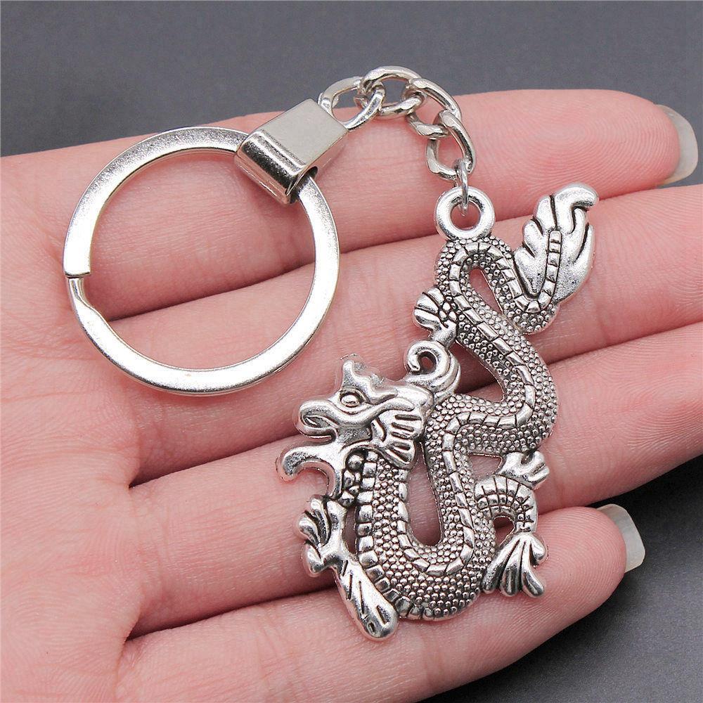 Dinosaur Animal Prehistoric Creature Pendant Antique Bronze Metal Keychain with 30mm Ring for Women High Quality