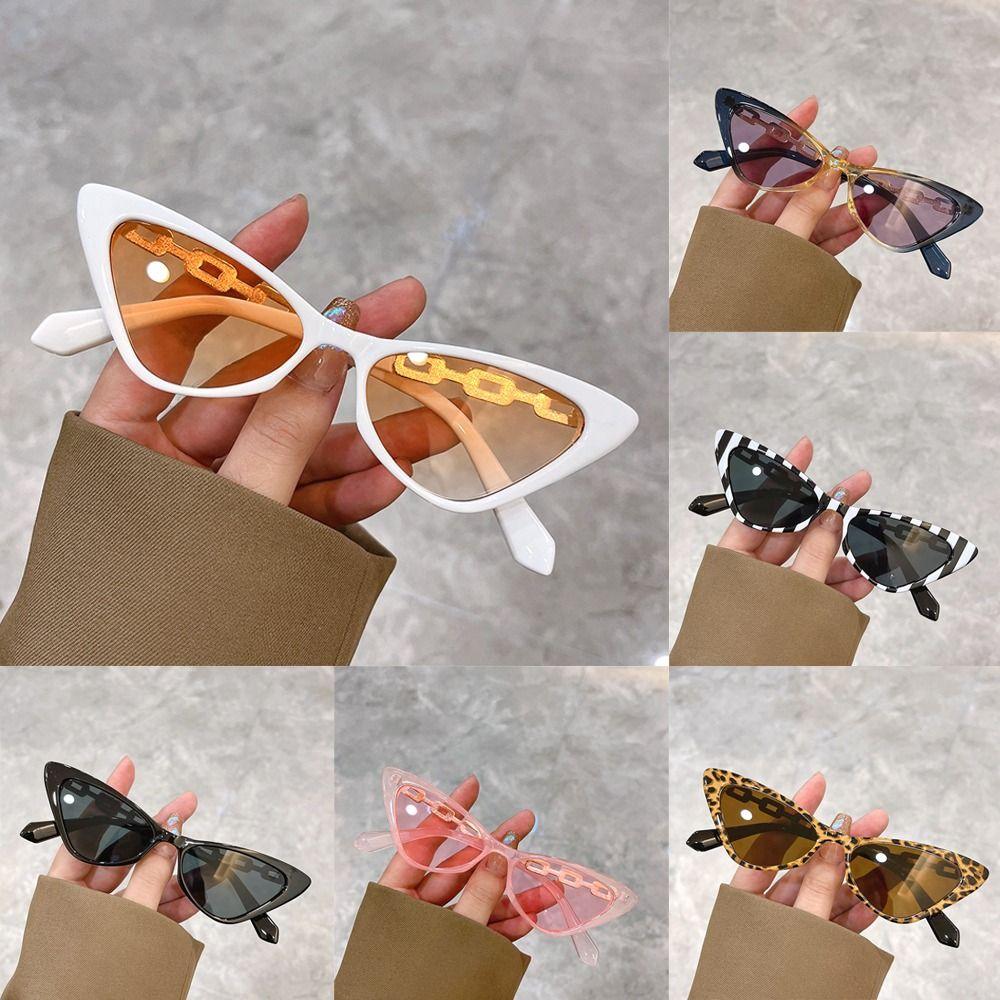 Fashion Small Frame Cat Eye Sunglasses Vintage Trendy Black Shades Triangle Beach Travel Punk Sun Glasses for Women & Men