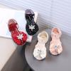 Girls' Angel Button and Bow-Decorated Patent Leather Soft-Sole Princess Shoes / Fish-Mouth Children's Princess Sandals