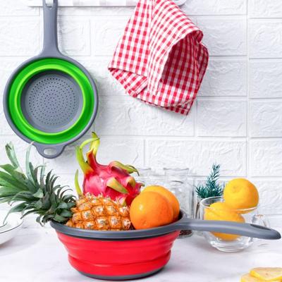 With Handle Collapsible Washing Foldable Draining Basket Strainer Colander Dish Drainer