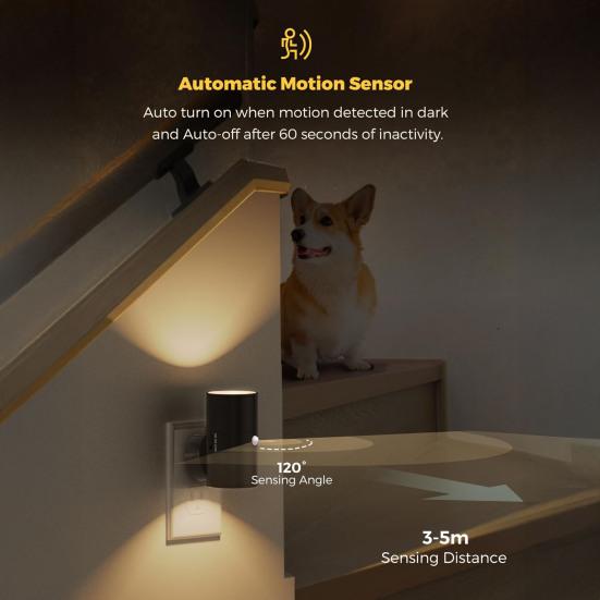Motion Sensor Night Light with Dimmable Warm White LED Dual-Sided Lighting 90-degrees Rotatable Wall Sconce Light for Bedroom Hallway Kitchen