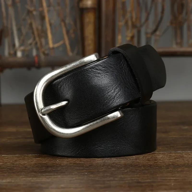 3.7CM Thick Cowhide Genuine Leather Casual Jeans Cowboy Belt Men Pin Buckle High Quality Retro Luxury Designer Male Strap Cintos
