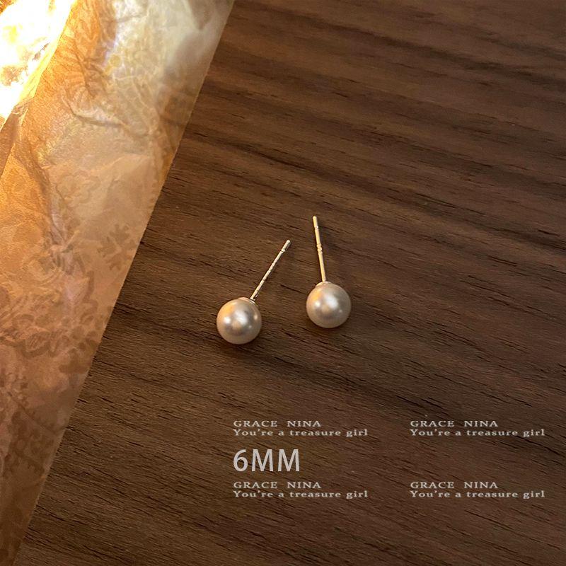 

Easiest for Match Women s South Korea Elegant Internet Influencer Pearl Ear Studs 6mm pearl stud earrings(925 silver needle)