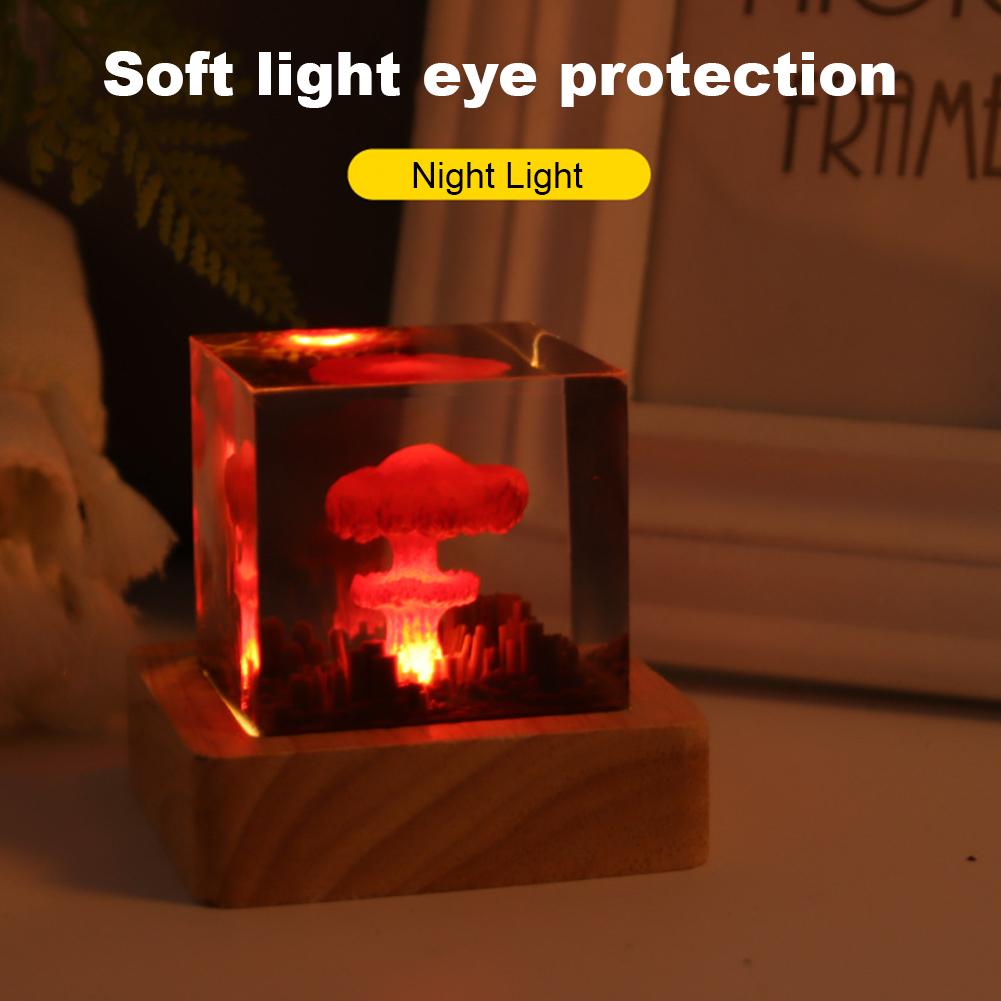 Nuclear Explosion Mushroom Cloud Lamp Resin Nuclear Explosion 3D Night Light USB Charging Creative Gifts for Kids