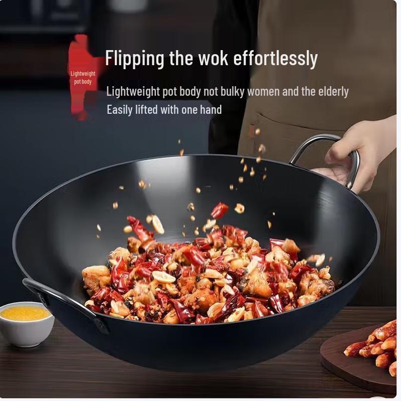 SIFAR Commercial Double-Handled Hand-Forged Carbon Steel Wok