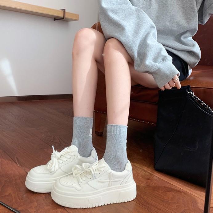 Cowhide version~ leather little white shoes women's spring versatile muffin thick sole heightening shoes casual sports board shoes retro