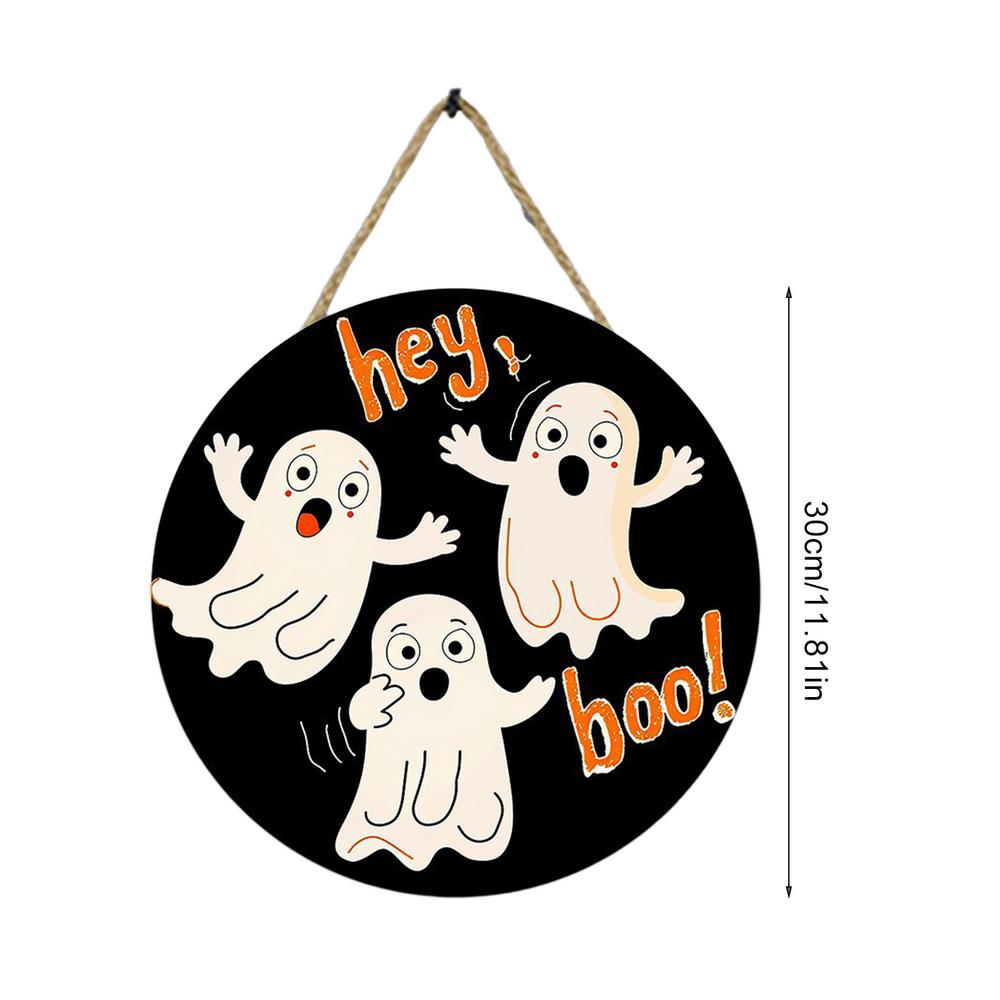 Halloween Ghost Door Sign Wooden Ghost Welcome Sign Spooky Decorative Sign for Home Holiday Yard Wall Decor