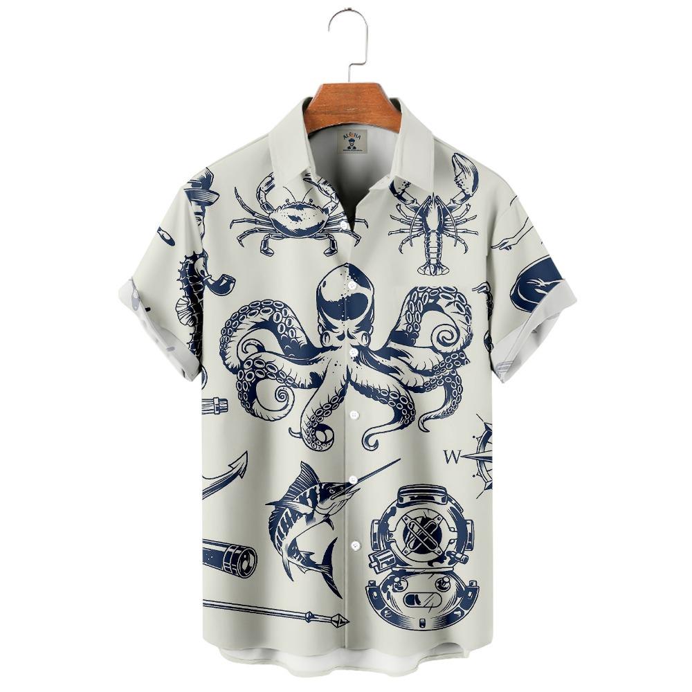 Modische Sommerhemden mit Schildkrötenprint Hawaiianische Knöpfe Herren Strand Kurzarm Lässig Revers
