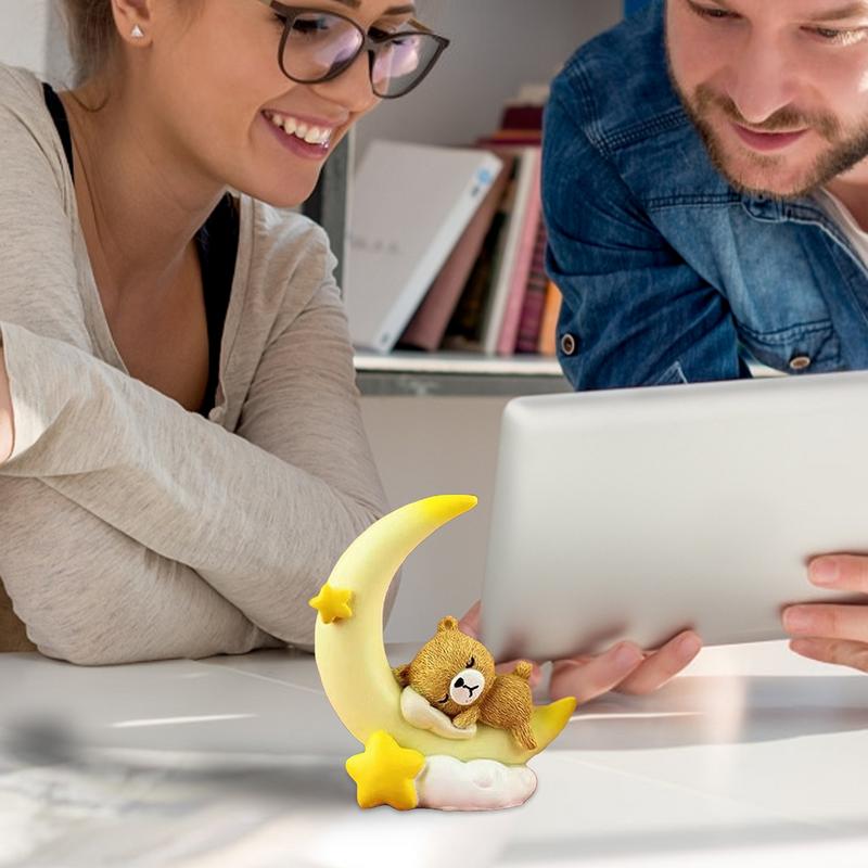 Bear And Moon Cake Topper Decorative Sculpture For Desk Desktop Moon Bear Statue Ornament For Baby Shower Resin Figurine Cake