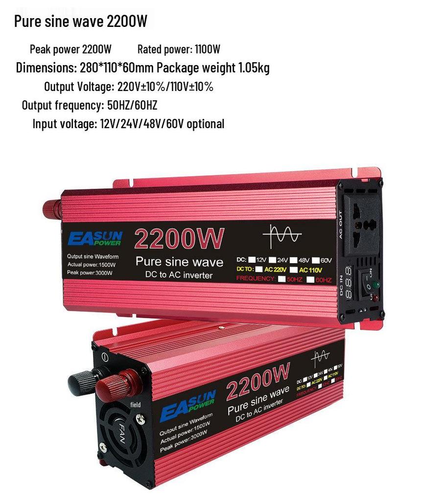 1000W-3000W Pure Sine Wave Inverter, 12V/24V to 110V/220V Home & Vehicle Power Converter