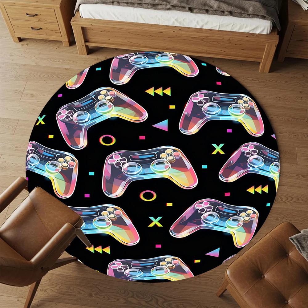 1PC Gamepad Pattern Round Chair mat Area Rug - Non-Slip, Floor Mat for Office, Bedroom, and Indoor Decor -Gift D1127194