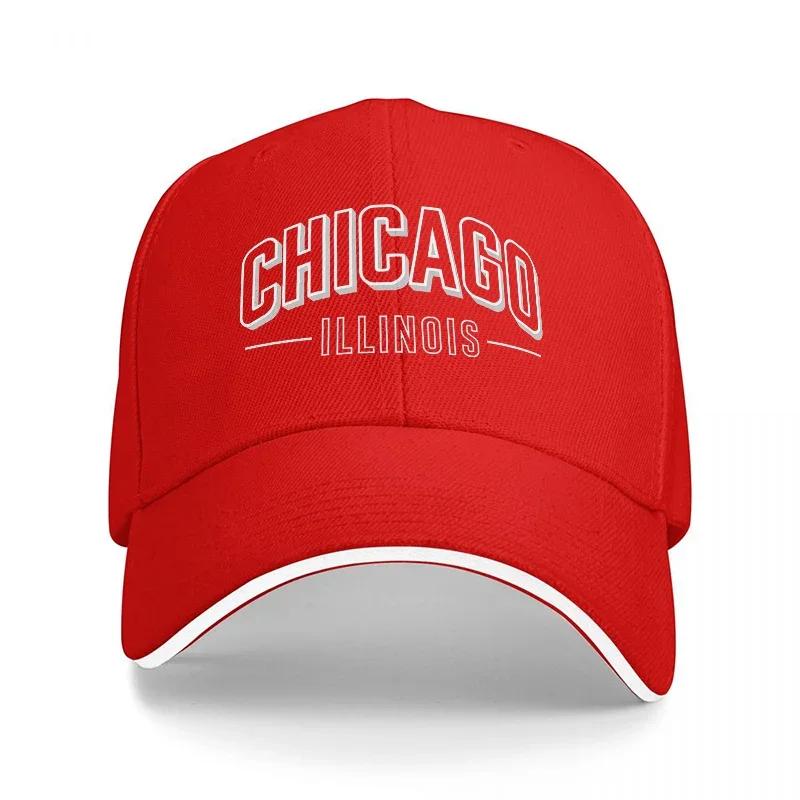 CHICAGO ILLINOIS BASEBALLKAPPE SCHWARZ MIT WEISSEN BORDÜREN KLASSISCHER STIL VERSTELLBAR FÜR Unisex UND Frauen