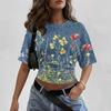 Women's Crew Neck Pullover Short Sleeve T-Shirt Floral Print Loose Fit Casual Top for Everyday Wear