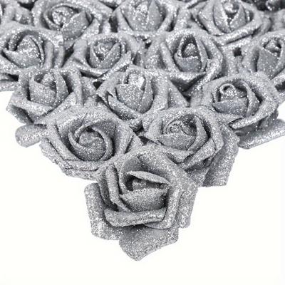 Künstliche Rosen, Glitzerrosen, Glitzerblumen, Schaumrosen mit Stielen für DIY-Hochzeits-, Brautstrauß, Home-Party-Dekoration, Baumschmuck, 25 Stück