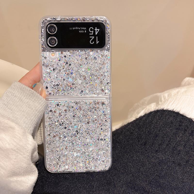For Samsung Zflip6 Mobile Phone Case Glue Glitter Sequin Fold5 Clamshell Folding Screen W24flip Women's Model