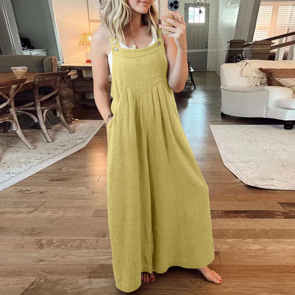 Baumwolle Leinen Damen Latzhose Hosenträger Hose Locker Lässig Weiblich Frauen Einteiler Weites Bein Strampler Overalls Jumpsuit Streetwear