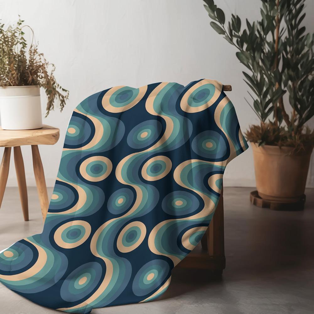 Geometric Wave Pattern Fleece Blanket Retro 70s Style Throw Sofa Bed Cover for Women Men Kids Gift