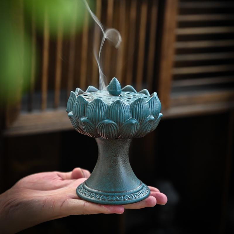 Lotus Lantern Ceramic Incense Burner Antique Style Indoor Coil Incense Burner Creative Lotus Incense Burner