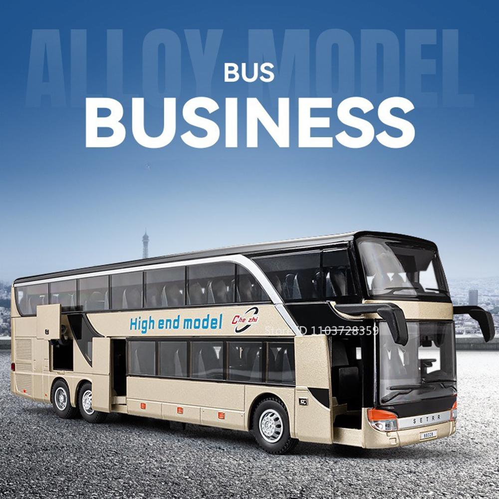 1:30 Business Bus Model Car Toys Alloy Diecast Long Distance Buses Pull Back Doors Opened Sound Light Ornament Cars Kids Gifts