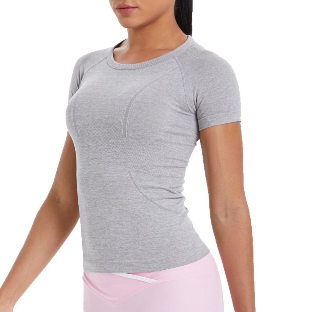 Women's Seamless Knit Solid Color Breathable Short Sleeve Sports Yoga T-shirt