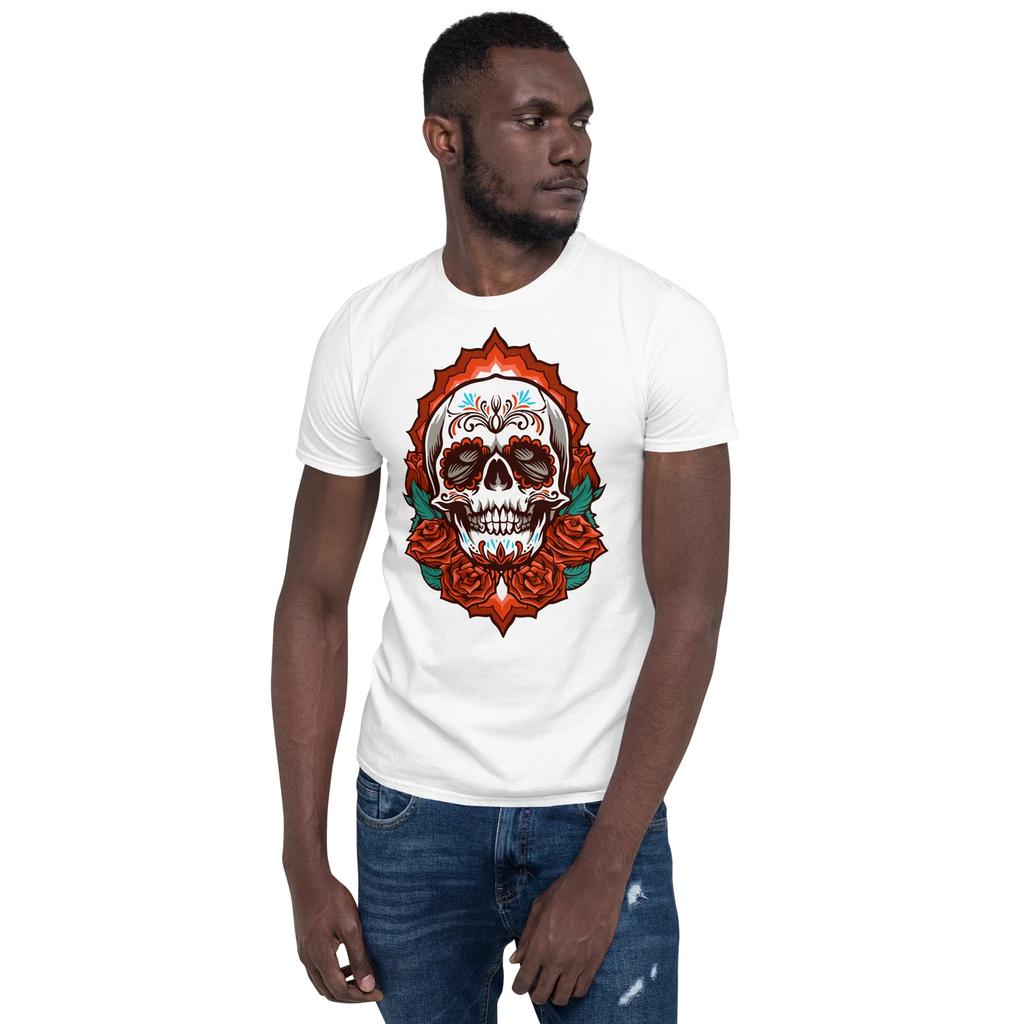Gothic Rose Skull Unisex 100% Cotton T-shirt Mens Tees Top Death Flower Punk Rock Biker Flower Grunge