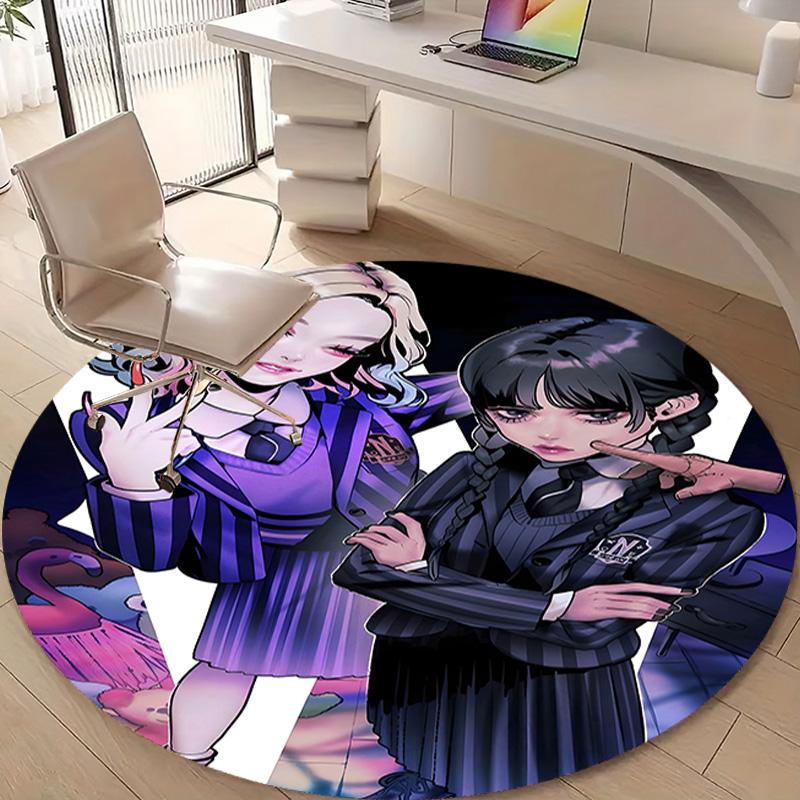1pc Addams Family Wednesday6 Design Printed Area Round Carpet for Bedroom Living Room Home Decor Rugs Mat Non Slip Mat Rug for Bedside