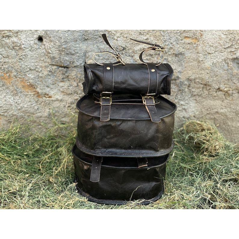 Δερμάτινο Saddlebags Θήκη μοτοσικλέτας Μαύρη Three Bags Panniers Saddle Bags For Sportscasters σετ με τρεις τσάντες