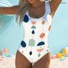 Women Plus Size White Printed Scoop Neck Wide Straps High Cut One Piece Swimsuit