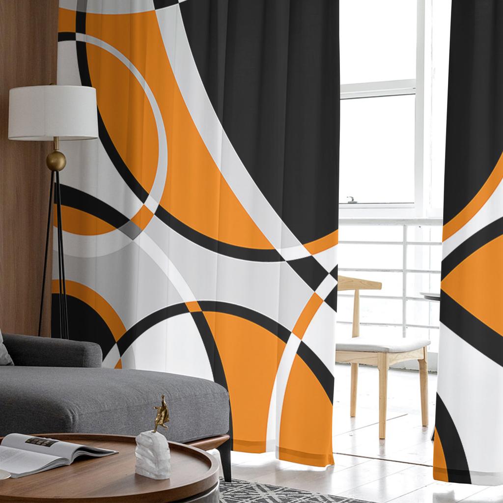 Geometric Abstract Round Artistic Orange Sheer Curtains Living Room Window Tulle Curtains Bedroom Veiling Curtains Luxury Drapes