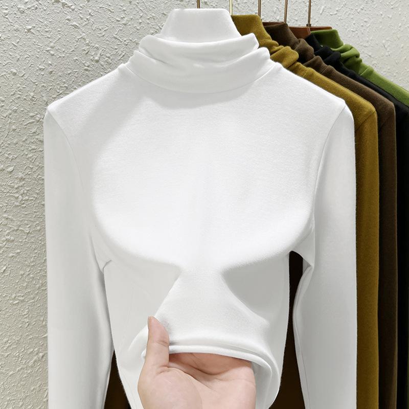 Pile collar bottoming shirt women's inner wear autumn and winter new slim-fitting high-neck warm and thin long-sleeved women's top