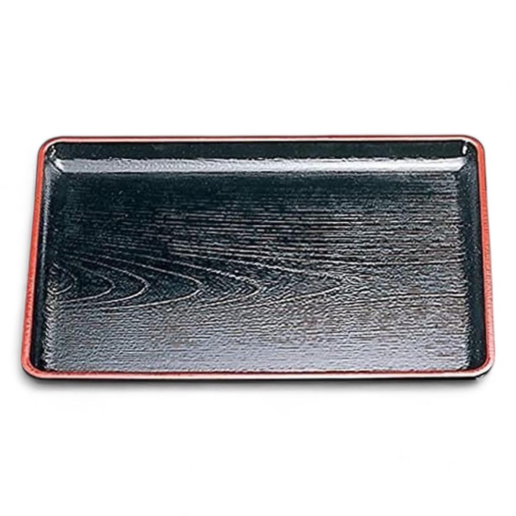 Zelkova Kaiseki Tray Black with Red Lacquerware Made in Japan J-kitchens 2-shaku (Tray/Obon) Top, Non-Slip, 36cm, (ABS Resin),