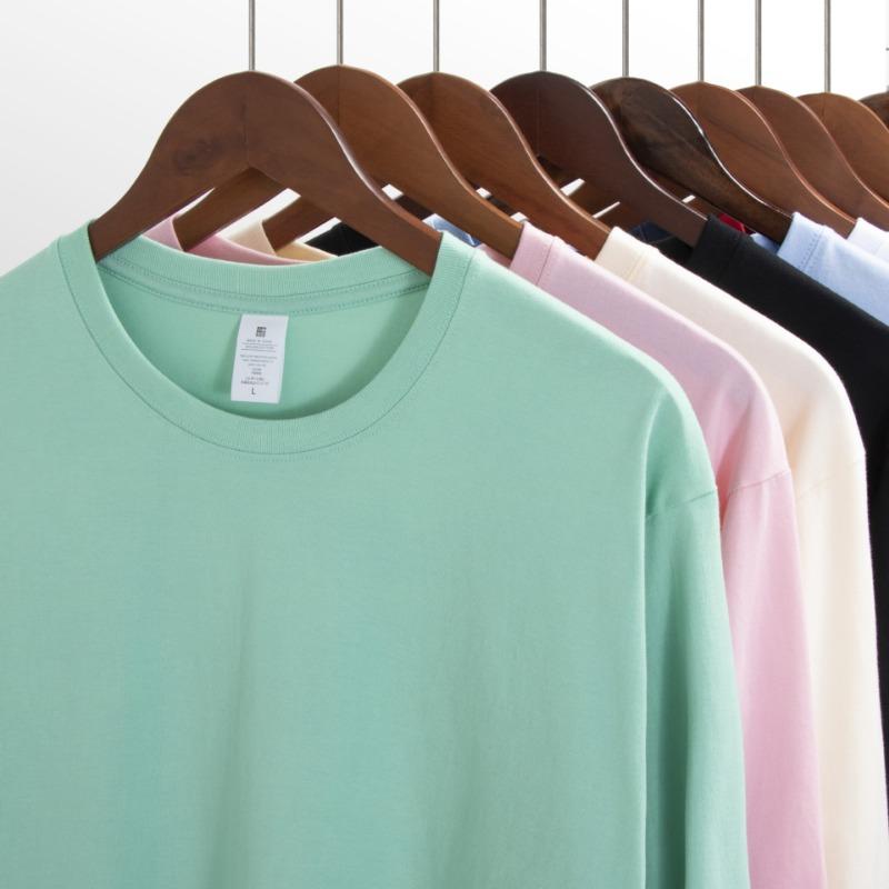 New Round Neck Loose Tees Long Sleeve T-shirt 12 Solid Color Cotton White T-shirt High Quality Oversized Tees Plus Size S-5XL