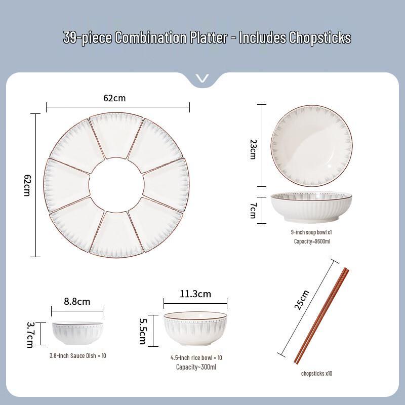KANGMO 39-Piece Underglaze Ceramic Dinnerware Set
