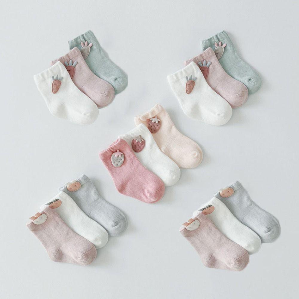 3Pairs Rabbit Toddle Short Tube Socks Strawberry Newborn Cartoon Socks Baby Cotton Socks  Autumn