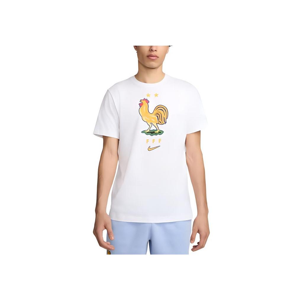 Nike FFF Small Logo Animal Pattern Ribbed Crew Neck Soccer Tee Men Tops White FV8583-100