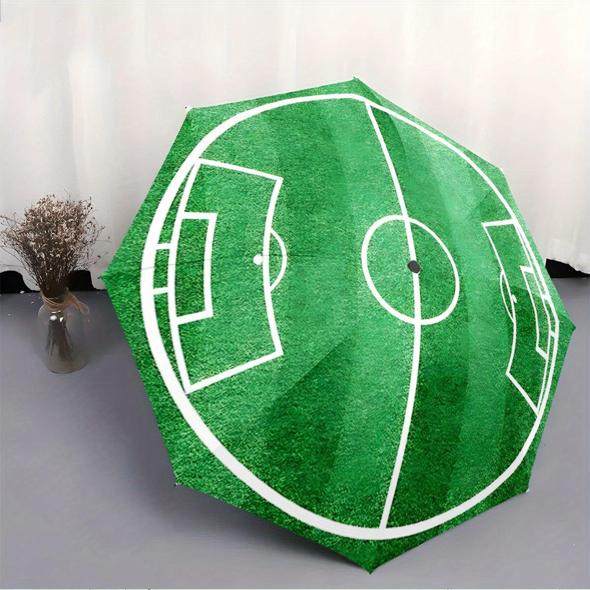 Soccer Field Opening/Closing Umbrella - Folding/Unfolding,Compact Travel Umbrella with Soccer-Themed Canopy,8-Rib Frame for