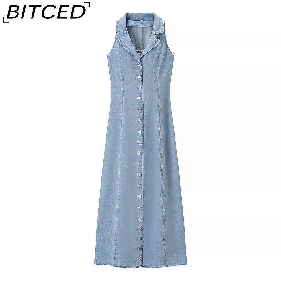

BITCED Summer Women s Blue Sensual Button-Front Denim Maxi Dress L светло-синий