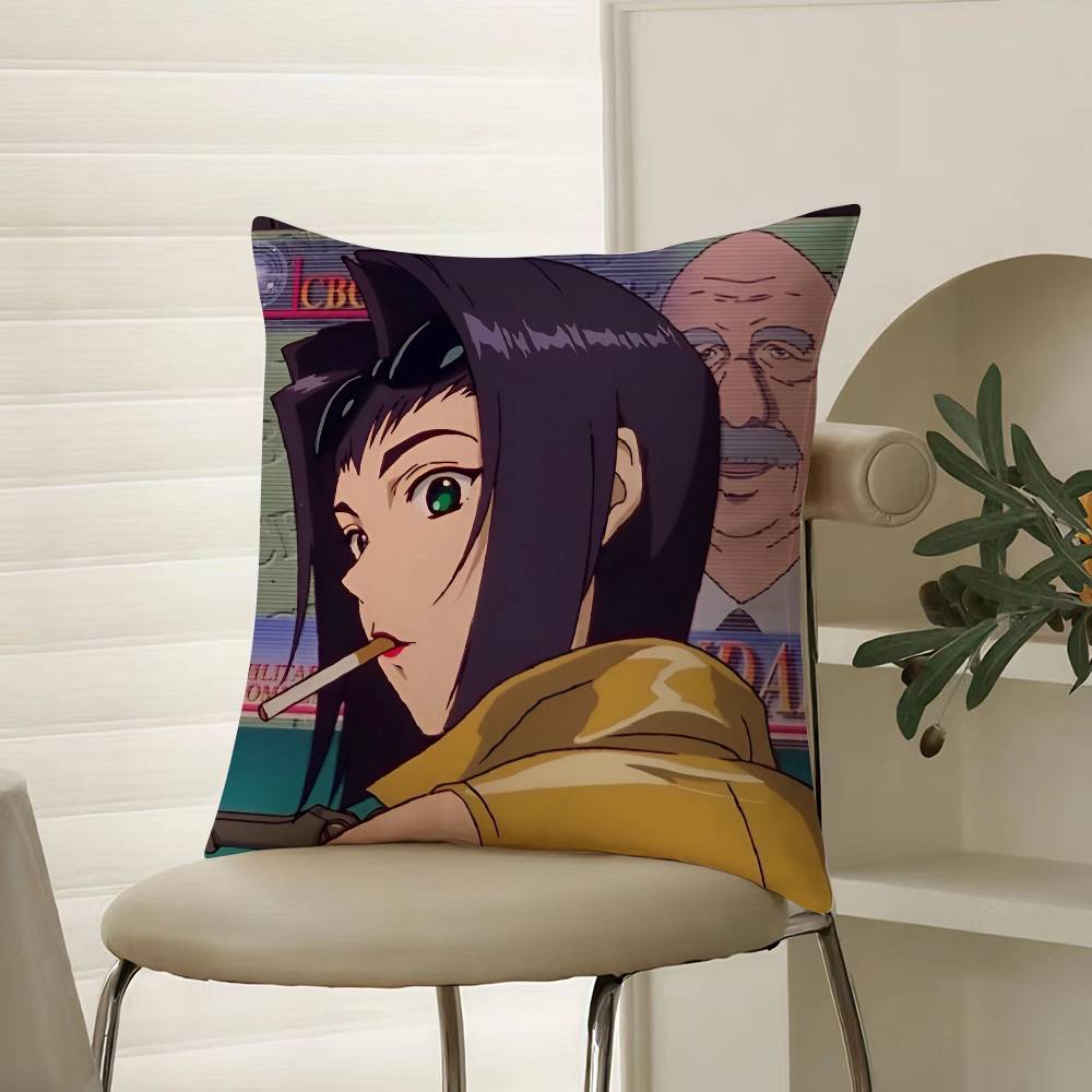 Anime Cowboy Bebop-Girl Cool Pillow Case Comfort Sofa Bed Silky elegant Invisible zipper Decorative cushion cover