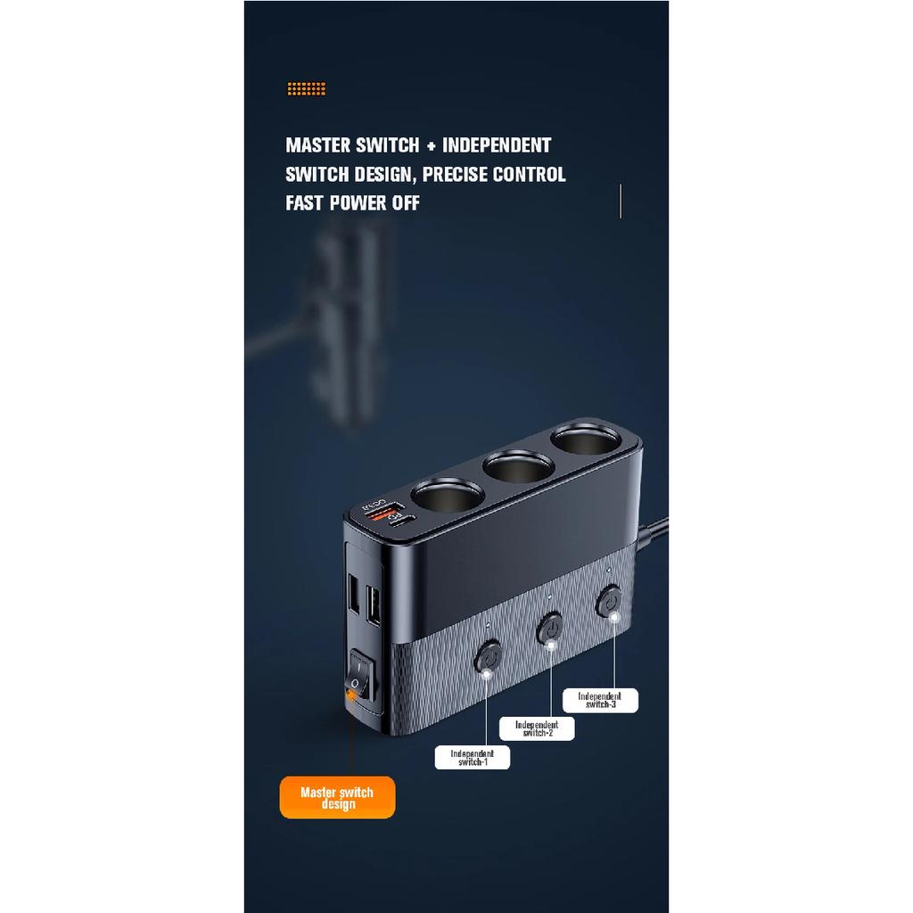 128W Car Charger Splitter Multi Ports PD30W QC3.0 Cigarette Lighter Adapter Car Cigarette Lighter Socket Splitter with Switch