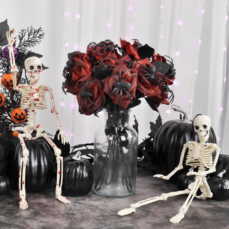 Halloween Spider Rose Creepy Flower Arrangement With Stems Scary Party Decoration Props For Haunted House Goth Home Decor