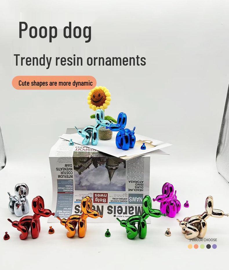 Trendy Resin Poop Dog Balloon Figurine - Modern Home Decor Ornament