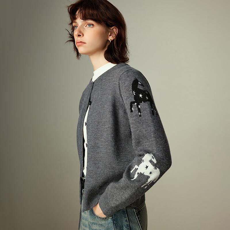 Chuyu Damen Sternenpferd Jacquard Strick Cardigan