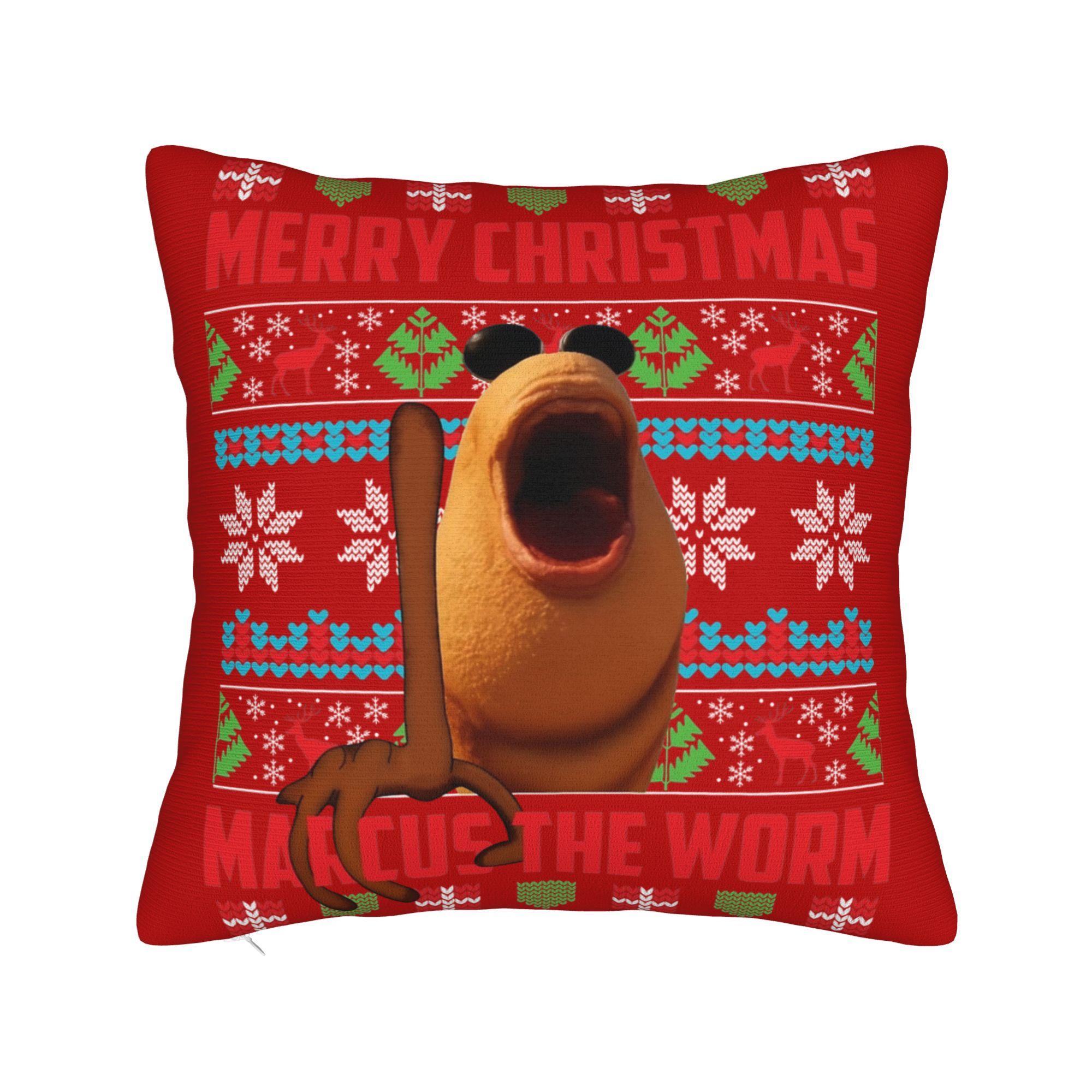 

Marcus The Worm Merry Christmas Meme Pillowcase Doublesided Printing Polyester Cushion Cover Decorations Pillow Case Cover 30x30cm 12x12in