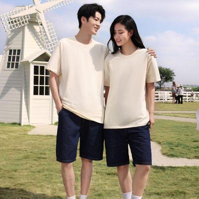 210g Reines Baumwoll T-Shirt mit normalen Schultern, Kurzarm, Sommer Passform, Basic Stil, Individueller Druck für Paare