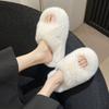 Spring and Autumn Height Increase Fluffy Slippers Women Wear Fleece Large Size Fairy New Wind Cotton Drag Thick Bottom 2025 Black